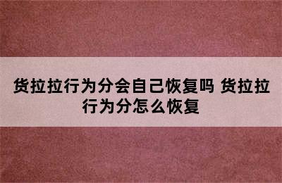 货拉拉行为分会自己恢复吗 货拉拉行为分怎么恢复